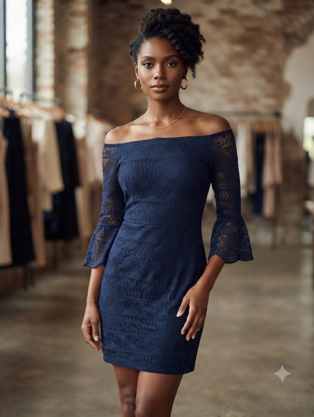 Lulus Medium Navy Off-Shoulder Lace Mini Dress